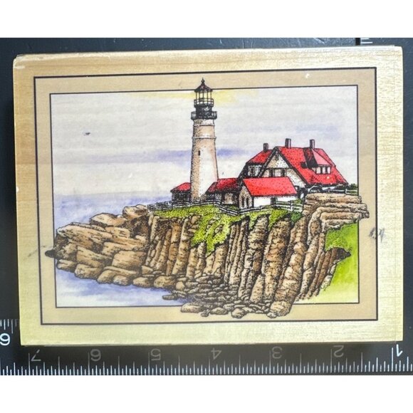 Wooden Rubber Stamp Lighthouse Design By Whispers Sugarloaf Products - Picture 1 of 4